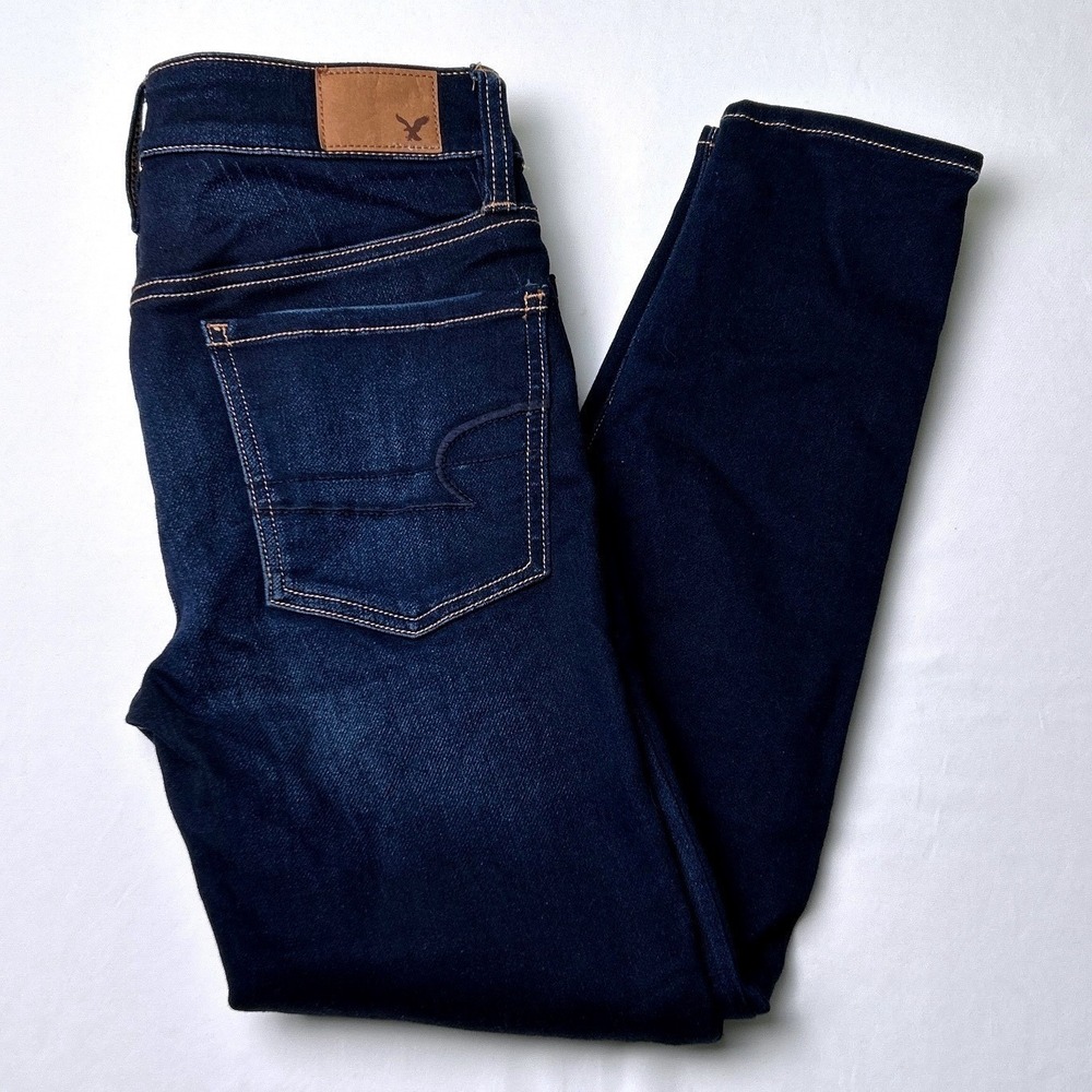 American Eagle Womens Low Rise Cropped Skinny Jeans Size 2 Dark Wash Stretch Y2K